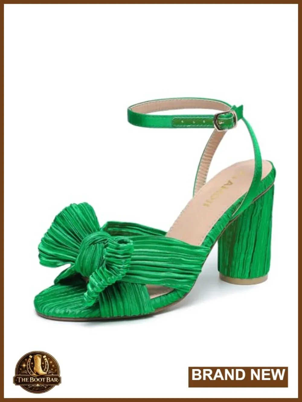 Women's Satin Block Heeled Sandals Ankle Strap Bowknot Pleated Formal Party